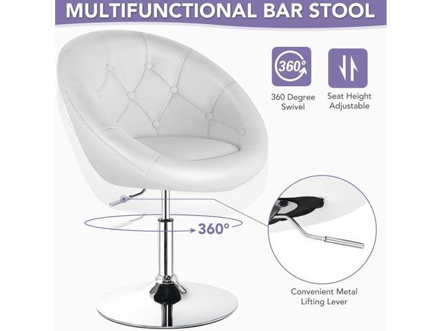 Giantex Swivel Round Vanity Chair, Height Adjustable with Back for Barber's Shop, Bar, Modern Living Room Makeup Beauty Accent Tilt Chair, White