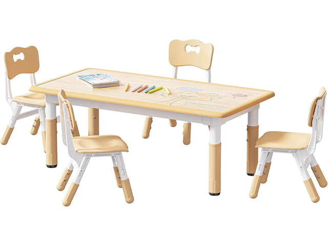 Brelley Kids Table and 4 Chairs Set, Height Adjustable Toddler Table and Chair Set, Graffiti Desktop, Non-Slip Legs, Max 300lbs, Children...