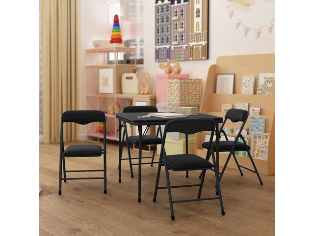 HBCY Creations 5 Piece Kid's Folding Table and Chairs Set - Black Design - Lightweight & Portable - Safety Lock Feature - Seating for 4