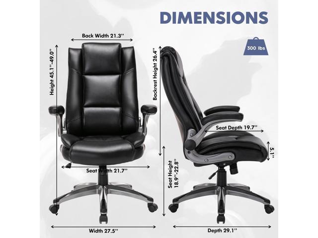 COLAMY Leather Executive Office Chair - High Back Home Computer Desk Chair with Padded Flip-up Arms, Adjustable Tilt Lock, Swivel Rolling Ergonomic...