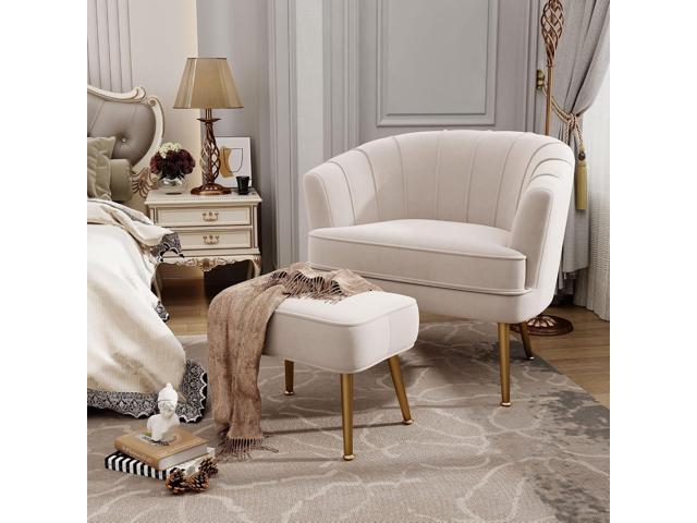 Andeworld Velvet Accent Chair with Ottoman, Upholstered Modern Single Sofa Side Chair,Comfy Barrel Club Living Room Armchair with Golden Metal Legs...