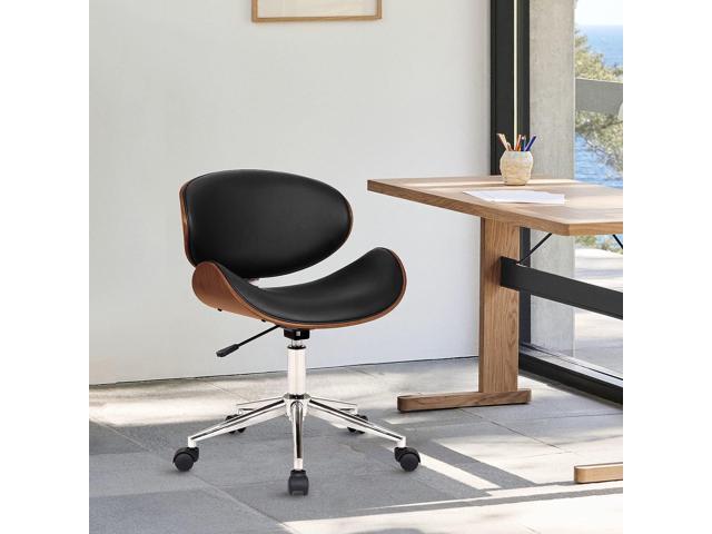 Armen Living Daphne Office Chair in Black Faux Leather and Chrome Finish, 33' x 21' x 20'