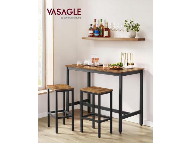 VASAGLE Bar Table Set, with 2 Bar Stools, Dining table set, Kitchen Counter with Bar Chairs, Industrial, Living Room, Party Room, Rustic Brown and...