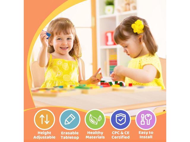 FUNLIO Kids Table and 4 Chairs Set, Height Adjustable Toddler Table and Chair Set for Ages 3-8, Easy to Wipe Arts & Crafts Table, for...
