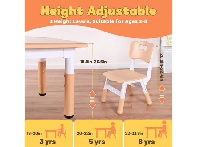 FUNLIO Kids Table and 4 Chairs Set, Height Adjustable Toddler Table and Chair Set for Ages 3-8, Easy to Wipe Arts & Crafts Table, for...