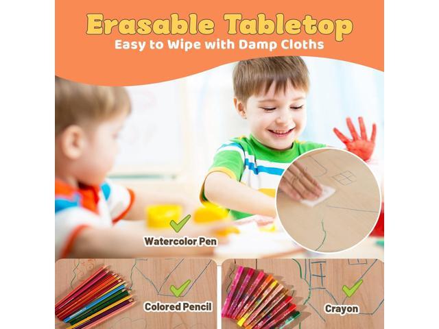 FUNLIO Kids Table and 4 Chairs Set, Height Adjustable Toddler Table and Chair Set for Ages 3-8, Easy to Wipe Arts & Crafts Table, for...