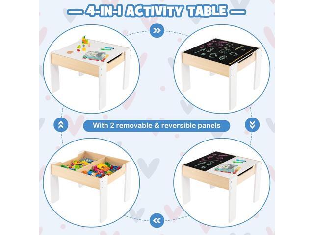 Costzon Kids Table and Chair Set, 4 in 1 Wooden Activity Table & 2 Chairs with Detachable Blackboard for Arts, Crafts, Drawing, Reading, Storage, 3...