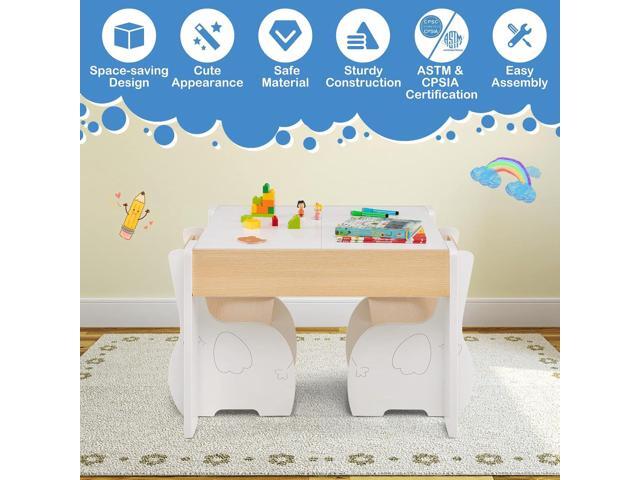 Costzon Kids Table and Chair Set, 4 in 1 Wooden Activity Table & 2 Chairs with Detachable Blackboard for Arts, Crafts, Drawing, Reading, Storage, 3...