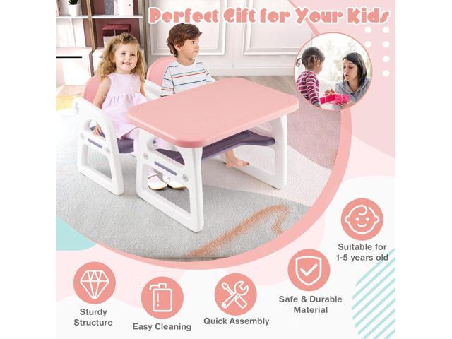 Costzon Kids Table and Chair Set, 3-Piece Plastic Activity Table with Building Blocks, Storage Shelf for Children Reading, Drawing, Writing, Arts &...