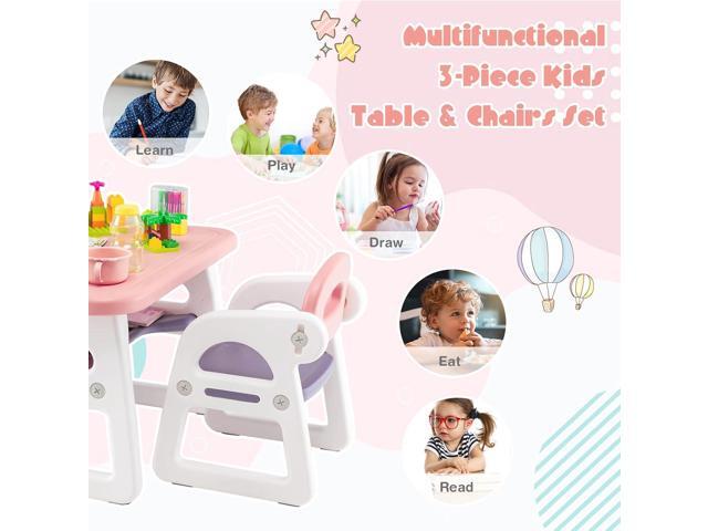 Costzon Kids Table and Chair Set, 3-Piece Plastic Activity Table with Building Blocks, Storage Shelf for Children Reading, Drawing, Writing, Arts &...