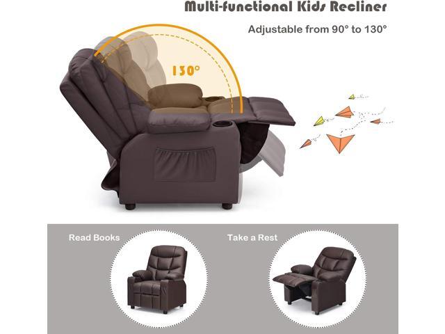 Costzon Kids Recliner Chair with Cup Holder, Adjustable Leather Lounge Chair w/Footrest & Side Pockets for Children Boys Girls Room, Ergonomic...