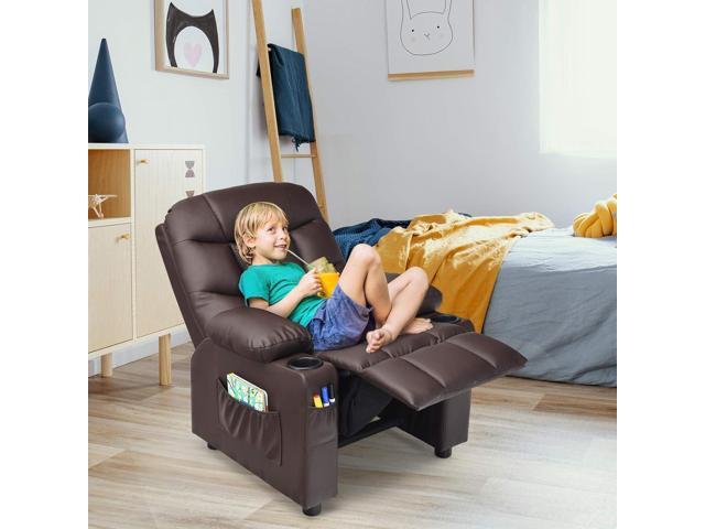 Costzon Kids Recliner Chair with Cup Holder, Adjustable Leather Lounge Chair w/Footrest & Side Pockets for Children Boys Girls Room, Ergonomic...