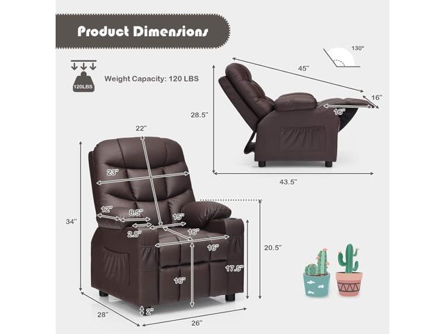 Costzon Kids Recliner Chair with Cup Holder, Adjustable Leather Lounge Chair w/Footrest & Side Pockets for Children Boys Girls Room, Ergonomic...