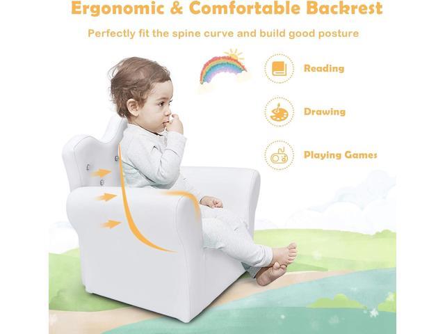 Costzon Kids Sofa, Children Upholstered Sofa with Ottoman, Princess Sofa with Diamond Decoration, Ottoman, Smooth PVC Leather Toddler Chair, Kids...