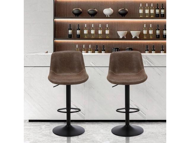 Bar Stools Set of 2, Swivel Counter Height Barstools with Back, Adjustable Modern Bar Chairs, Tall Armless PU Leather Kitchen Island Stool, Brown