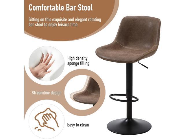 Bar Stools Set of 2, Swivel Counter Height Barstools with Back, Adjustable Modern Bar Chairs, Tall Armless PU Leather Kitchen Island Stool, Brown