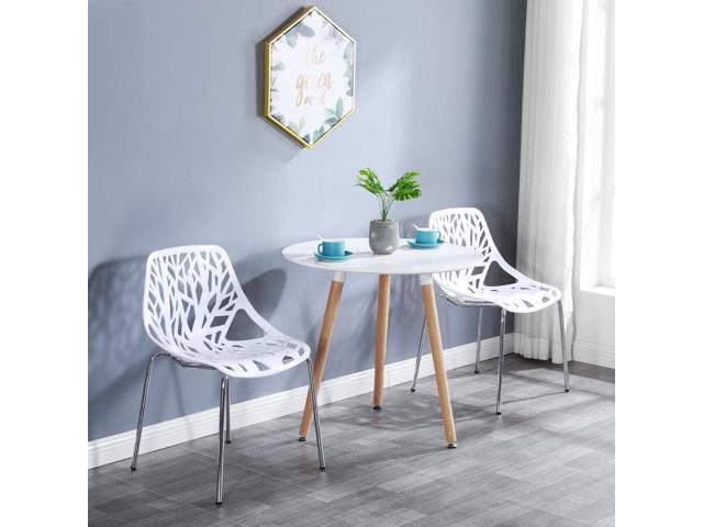 Bonnlo Modern Stackable Chair Set of 4,Kitchen White Dining Chairs,Birch Sapling Comfy Chairs for Dining Room,Living Room,Waiting Room (White)