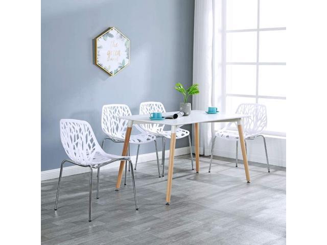 Bonnlo Modern Stackable Chair Set of 4,Kitchen White Dining Chairs,Birch Sapling Comfy Chairs for Dining Room,Living Room,Waiting Room (White)