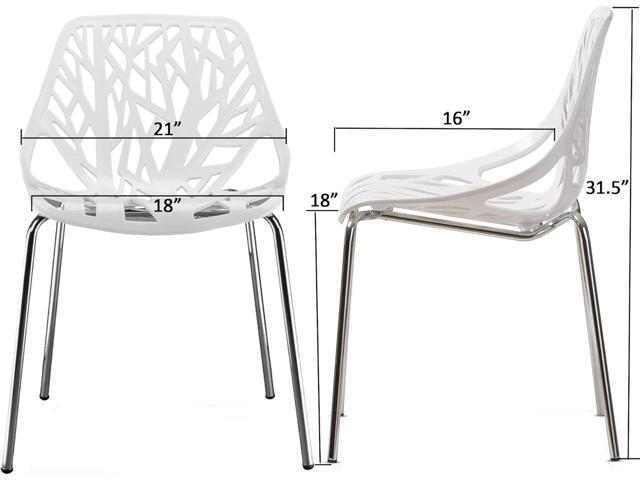 Bonnlo Modern Stackable Chair Set of 4,Kitchen White Dining Chairs,Birch Sapling Comfy Chairs for Dining Room,Living Room,Waiting Room (White)