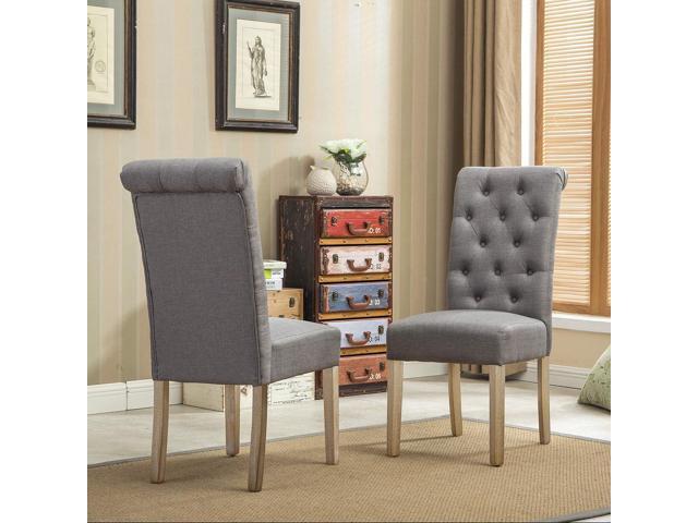 Roundhill Furniture Habit Grey Solid Wood Tufted Parsons Dining Chair (Set of 2), Gray