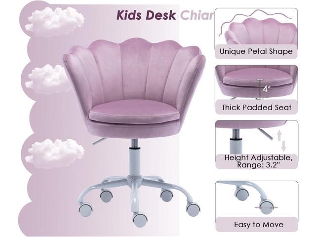 CIMOTA Cute Kids Desk Chair,Velvet Bedroom Chair Adjustable Child Computer Chair Swivel Shell Vanity Chairs for Girls Bedroom/Study Room, Light Purple