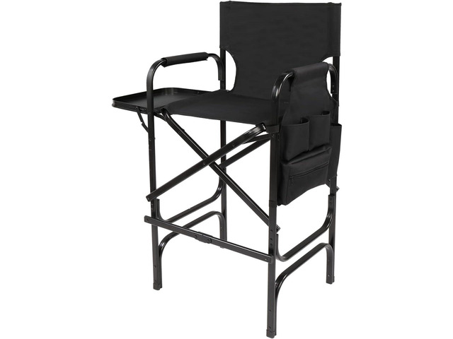 OmySalon 31' Tall Directors Chair Black Folding with Side Table Storage Bag,Aluminum Frame 300 lbs Capacity, 33.8' L x 19.2' W x 45.6' H,Portable...