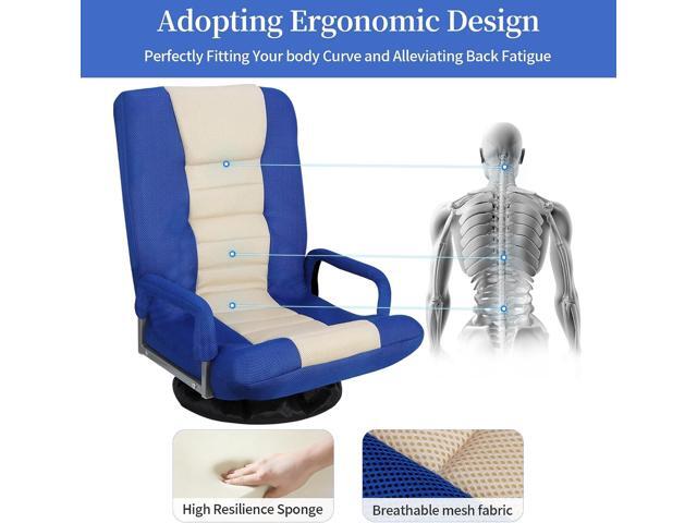 ZENY Swivel Gaming Chair 360 Degree Multipurpose Floor Chair with Armrest, Adjustable 5 Positions Folding Lazy Sofa Lounger Chairs for TV, Reading,...
