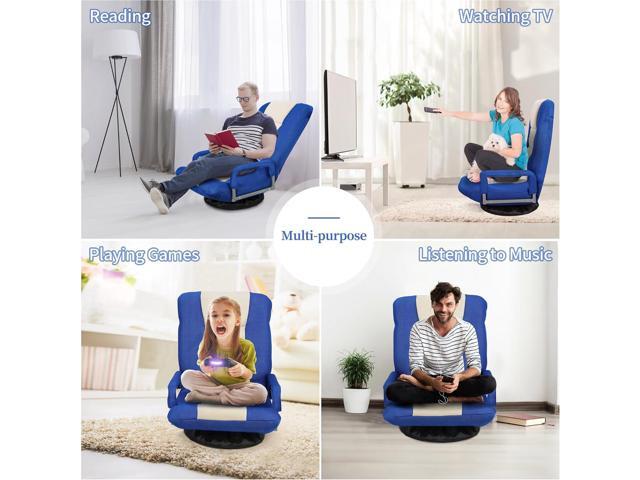 ZENY Swivel Gaming Chair 360 Degree Multipurpose Floor Chair with Armrest, Adjustable 5 Positions Folding Lazy Sofa Lounger Chairs for TV, Reading,...