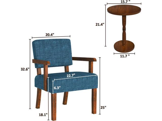 Accent Chair Set of 2 with Table, Living Room Chairs with Soft Seat and Armrests for Living Room Bedroom Reading Room Waiting Room, Lake Blue (AC01)
