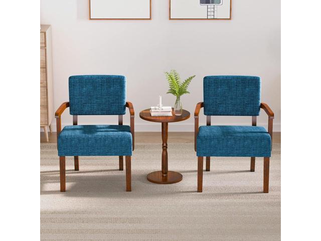 Accent Chair Set of 2 with Table, Living Room Chairs with Soft Seat and Armrests for Living Room Bedroom Reading Room Waiting Room, Lake Blue (AC01)