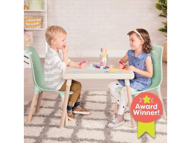 B. toys Table and Chair Set Furniture For Toddlers 1 Craft Table & 2 Chairs Natural Wooden Legs Mint 3+ Years