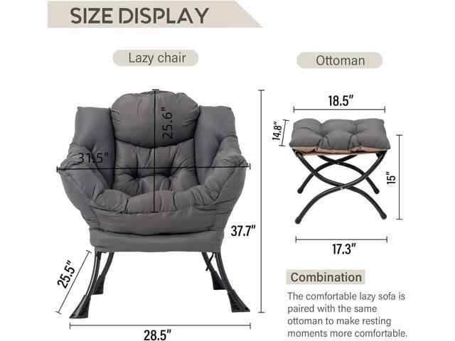 LITA Lazy Chair with Ottoman, Modern Accent Leisure Upholstered Lazy Sofa Armchair, Contemporary Lounge Reading Chair with Armrests and a Side...