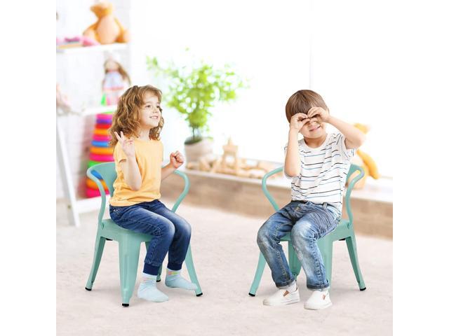 Costzon Set of 2 Kids Steel Chair w/Backrest Industrial Activity Chair, Stackable for Indoor/Outdoor Use, Preschool, Bedroom, Playroom, Steel Chair...