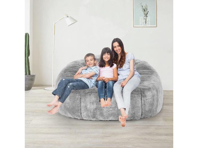 (No Filler) 6FT Giant Bean Bag Chair Cover Soft Faux RH Fur Sofa Bed Washable Bean Bag Couch Cover for Adult and Kids with Liner