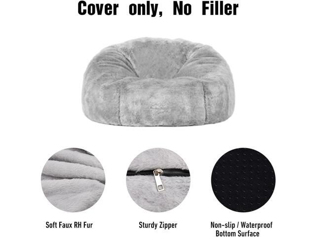(No Filler) 6FT Giant Bean Bag Chair Cover Soft Faux RH Fur Sofa Bed Washable Bean Bag Couch Cover for Adult and Kids with Liner