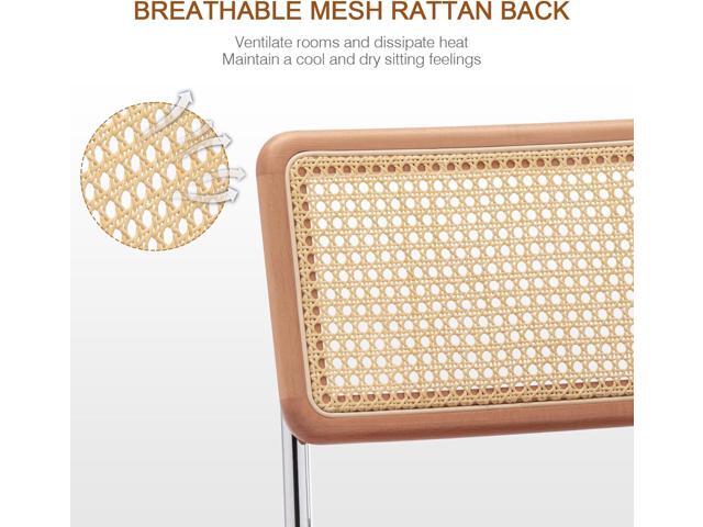 Zesthouse Modern Home Office Chair Leather Desk Chair with Natural Rattan Back, Vanity Chair for Girls Women, Upholstered Tufted Swivel Armchair,...