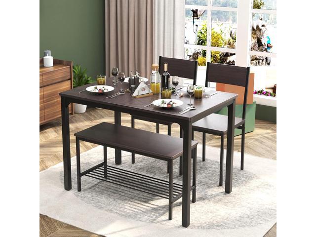soges Dining Table Set for 4, 43.3 inch Kitchen Table Set with Chairs and Bench, 4 Piece Dining Room Table Set for Small Space, Apartment,...