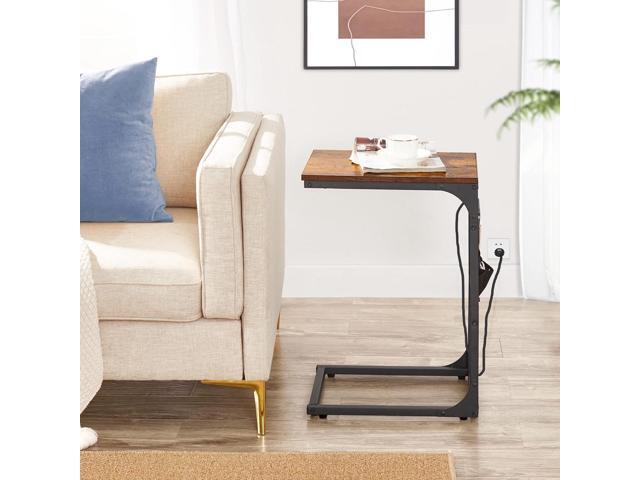 TUTOTAK C Shaped End Table with Charging Station, Side Table for Sofa, Couch Table with Storage Bag, TV Tray with 2 USB Ports and Outlets for...