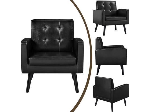 Yaheetech Mid-Century Accent Chairs, PU Leather Modern Upholstered Living Room Chair, Cozy Armchair Button Tufted Back and Wood Legs for...