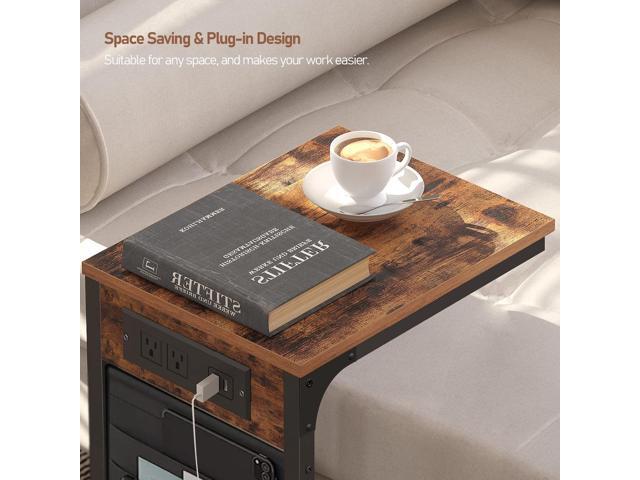 TUTOTAK C Shaped End Table with Charging Station, Side Table for Sofa, Couch Table with Storage Bag, TV Tray with 2 USB Ports and Outlets for...