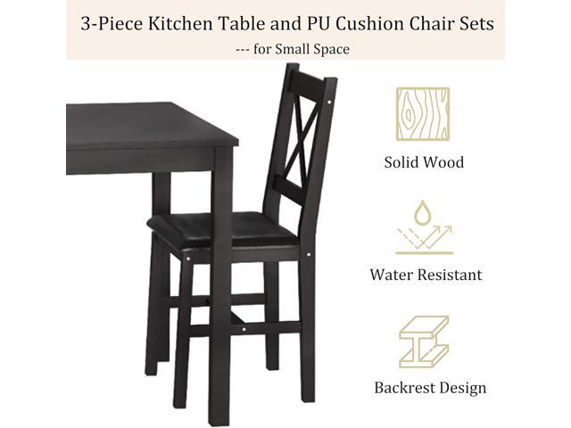 3-Piece Solid Wood Kitchen Table Set for 2 Pine Dining Table with Upholstered Chairs Space-Saving Design Smooth Easy-to-Clean Surface for...
