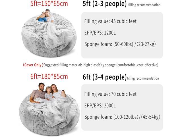(No Filler Bean Bag Chair Cover Without Filler,Big Round Soft Fluffy PV Velvet Washable Bean Bag Lazy Sofa Bed Cover for Adults,Living Room Bedroom...