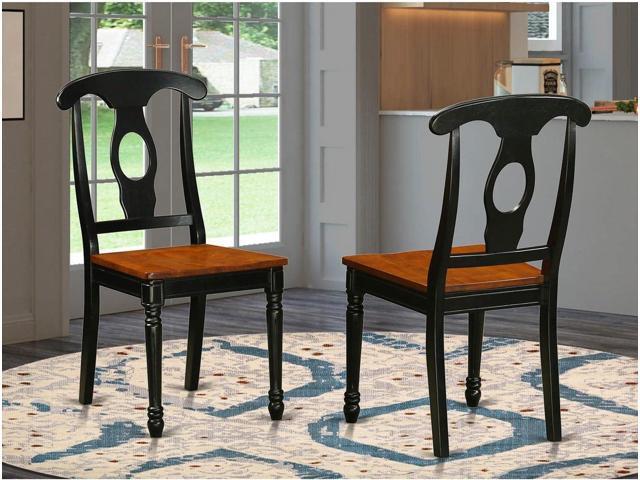 East West Furniture KEC-BLK-W Kenley Kitchen Dining Chairs - Napoleon Back Solid Wood Seat Chairs, Set of 2, Black & Cherry