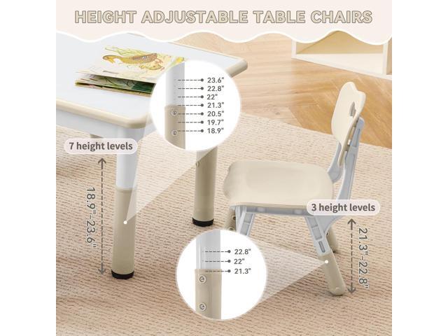Kids Study Table and Chairs Set, Height Adjustable Toddler Table and Chair Set for Kids Ages 3-8, Graffiti Desktop (Burlywood - 1)
