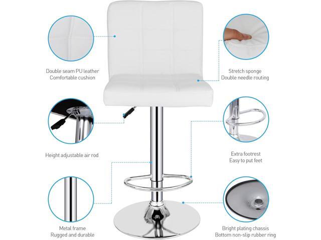 SUPER DEAL Set of 2 Bar Stools for Kitchen, Modern PU Leather Swivel Adjustable Counter Height Swivel Stool with Square Back (2, White)