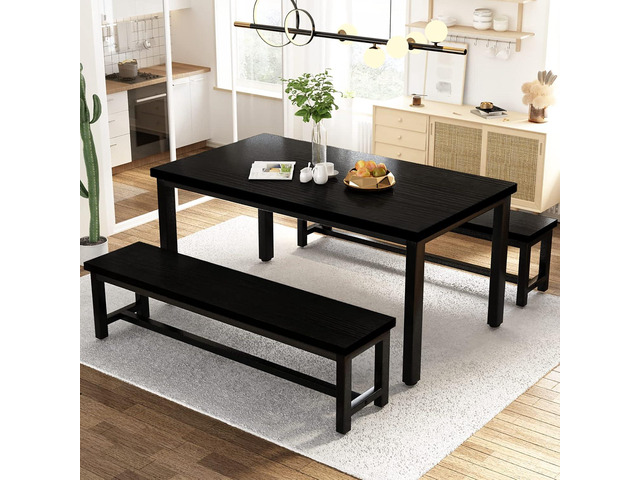AWQM Dining Room Table Set, Kitchen Set with 2 Benches, Ideal for Home, and Room, Breakfast of 43.3x23.6x28.5 inches, Benches 38.5x11.8x17.5 Black