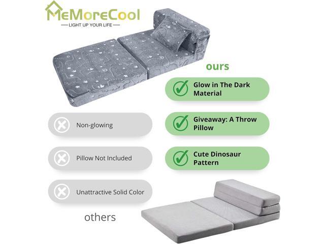 MeMoreCool Kids Floor Mattress Glow in The Dark, Convertible Sofa Couch, Folding Futon Chair Bed for Kids Playroom (Glowing Dinosaur)
