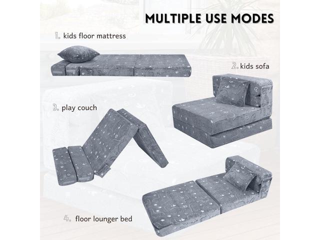 MeMoreCool Kids Floor Mattress Glow in The Dark, Convertible Sofa Couch, Folding Futon Chair Bed for Kids Playroom (Glowing Dinosaur)