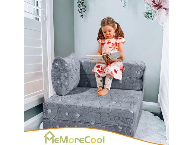 MeMoreCool Kids Floor Mattress Glow in The Dark, Convertible Sofa Couch, Folding Futon Chair Bed Sleeper for Baby Playroom (Glowing Dinosaur)