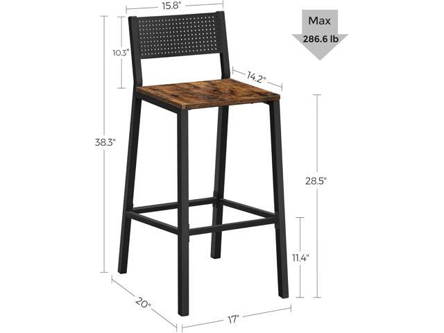 VASAGLE Bar Stools, Set of 2 Bar Chairs, Tall Bar Stools with Backrest, Industrial in Party Room, Rustic Brown and Black ULBC070B01